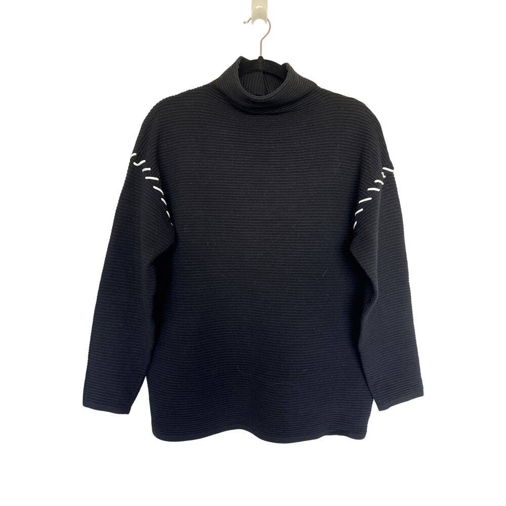 T Tahari Whipstitched Ribbed Drop-Shoulder Sweater